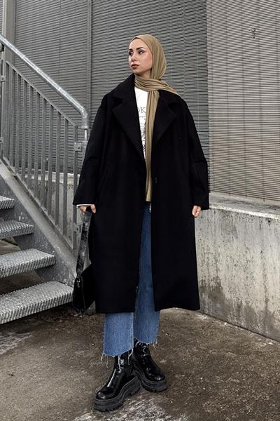 Tek Düğmeli Kaşe Kaban Siyah