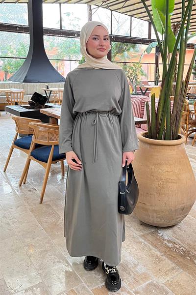 Bel Tünel Detaylı Elbise Çağla Yeşili