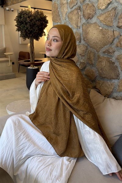 Etnik Desen Ayrobin Floş Jakar Şal Camel