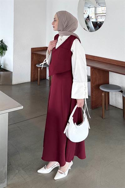 Crop Yelek-Etekli İkili Takım Bordo