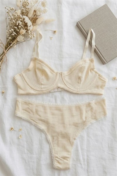 Fitilli Kaşkorse Sütyen Takım Sarı