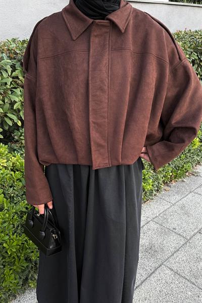 Omuz Apoletli Süet Ceket Acı Kahverengi