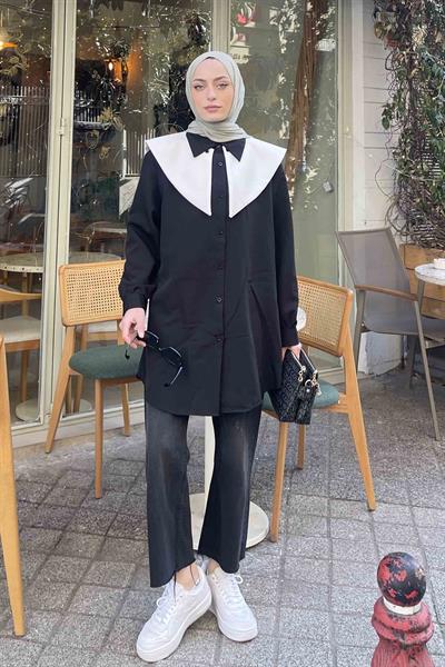 Denizci Yaka Gömlek Siyah