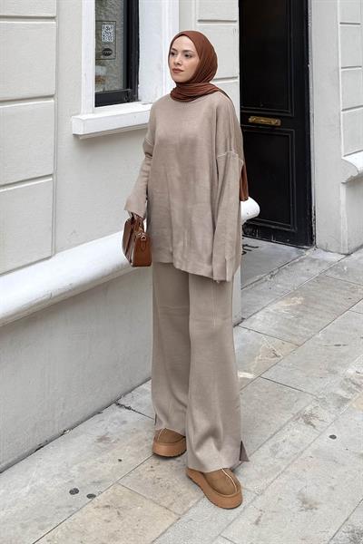 Düz Bisiklet Yaka Takım vizonrengi