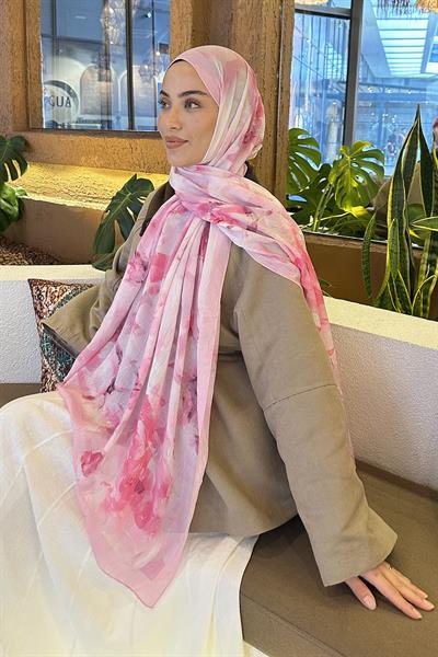 Gül Desen Bambu Şal Şeker Pembesi