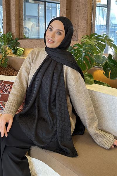 Bloom Desen Ayrobin Floş Jakar Şal Siyah