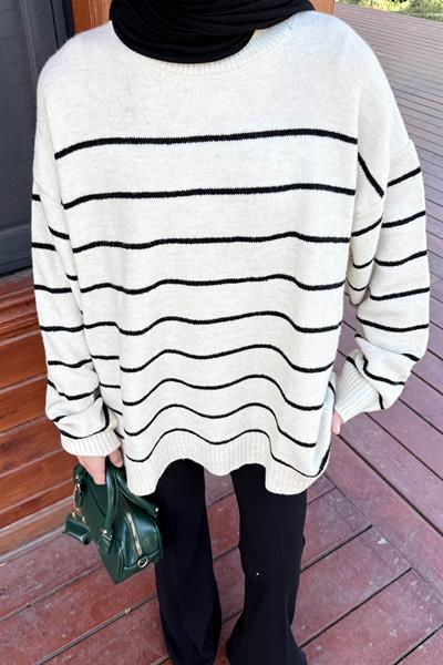 Çizgili Triko Kazak Natural