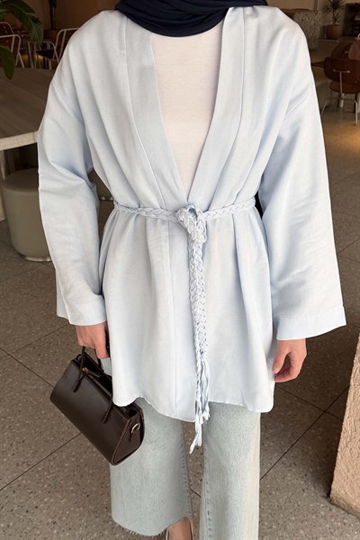 Örgü Bağlamalı Kimono Ceket Bebe Mavisi