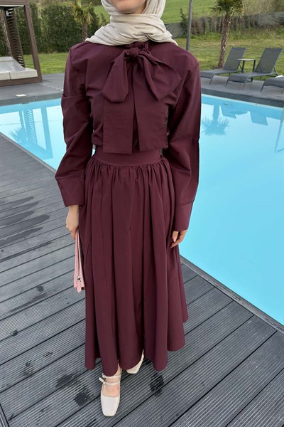 Kravat Yaka Tesettür Takım Mürdüm