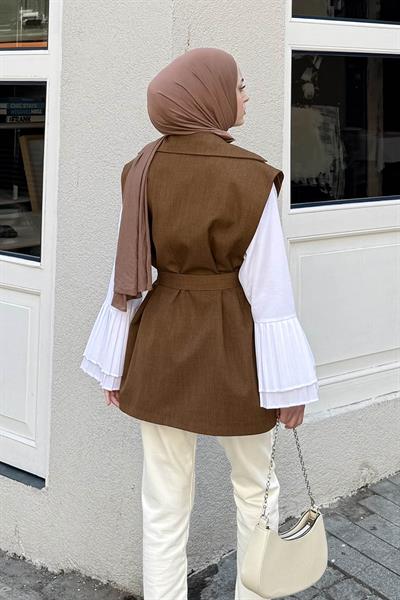 Kolsuz Tesettür Yelek Kahverengi