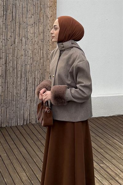 Kol Kürk Detaylı Kaban vizonrengi