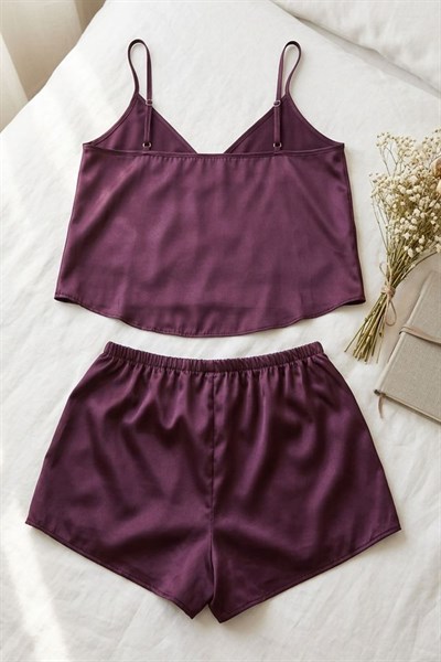 Saten İkili Takım Bordo