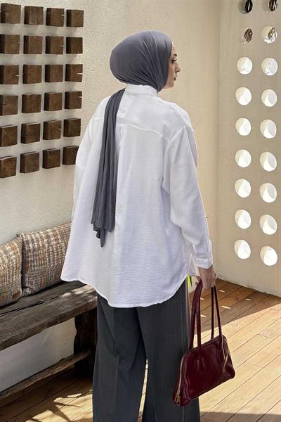 Müslin Tesettür Gömlek Beyaz
