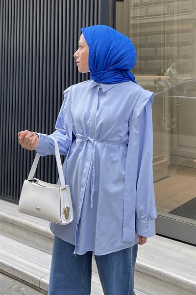 Bel Bağlamalı Omuz Vatkalı Gömlek Bebe Mavisi