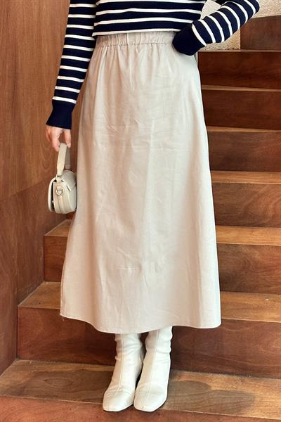 Bel Lastikli Tesettür Etek Taş