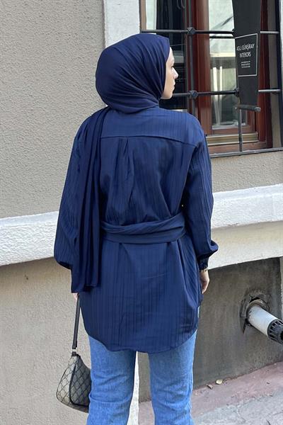 Belden Bağlamalı Tunik Gömlek Lacivert