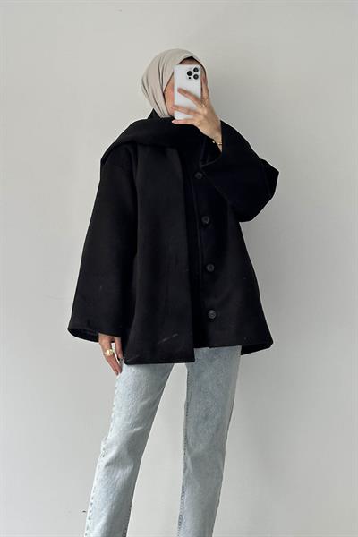 Şal Yaka Kaşe Kaban Siyah