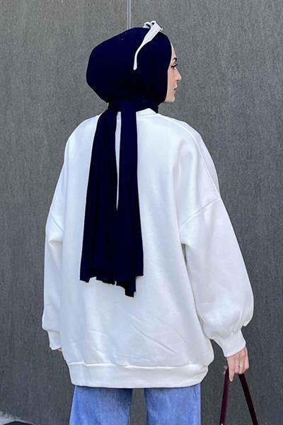 Jasmin Bisiklet Yaka Oversize Sweat Beyaz