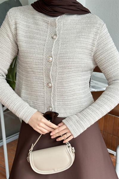 Links Desenli Crop Hırka Taş