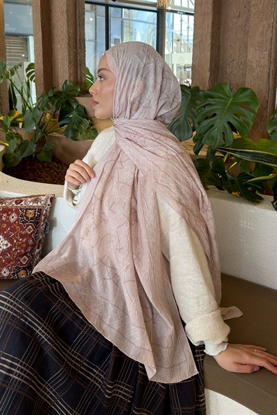 Geometrik Desen Bambu Şal Bej