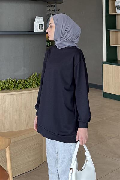 Bisiklet Yaka İki İplik Düz Sweat Lacivert