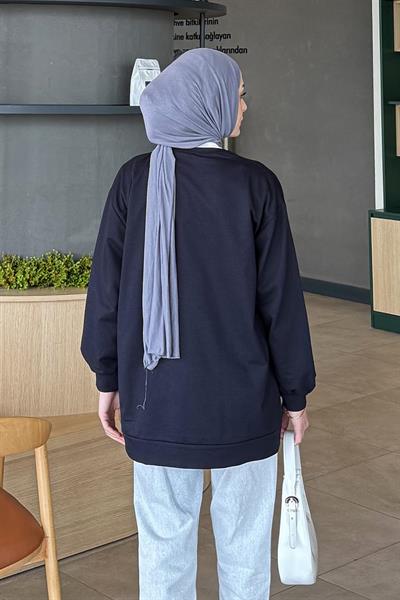 Bisiklet Yaka İki İplik Düz Sweat Lacivert