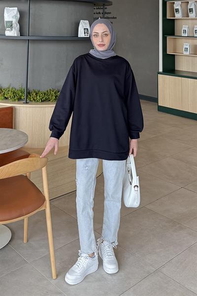 Bisiklet Yaka İki İplik Düz Sweat Lacivert