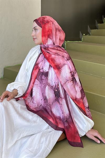 Bohem Çiçek Desen Soft Şal Bordo