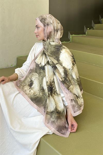 Bohem Çiçek Desen Soft Şal Camel