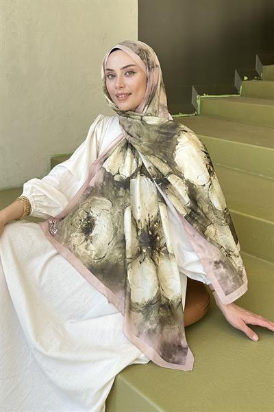 Bohem Çiçek Desen Soft Şal Camel