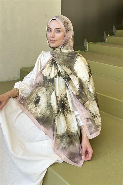 Bohem Çiçek Desen Soft Şal Camel