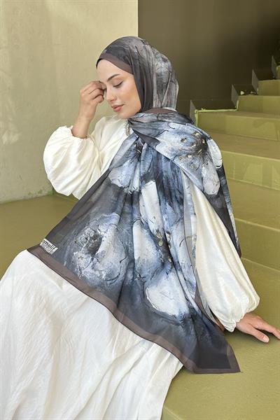 Bohem Çiçek Desen Soft Şal Kahverengi