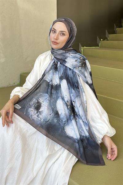 Bohem Çiçek Desen Soft Şal Kahverengi