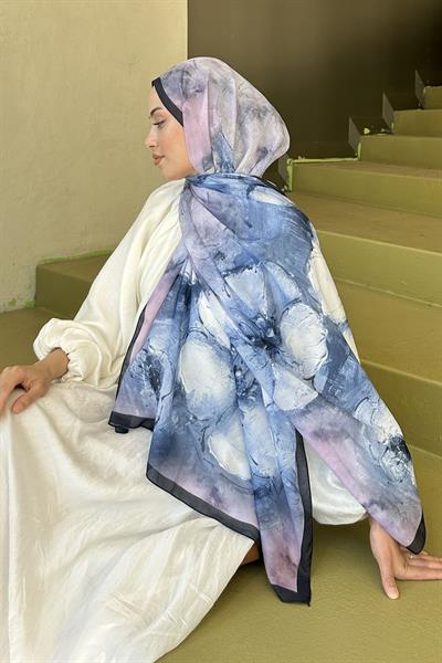 Bohem Çiçek Desen Soft Şal Lacivert