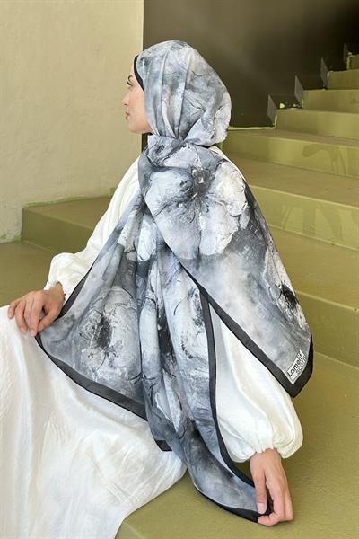 Bohem Çiçek Desen Soft Şal Siyah