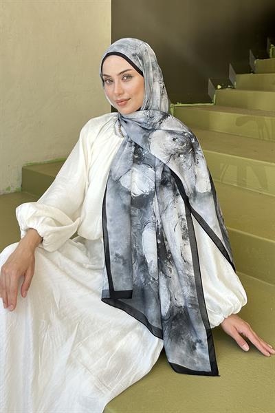 Bohem Çiçek Desen Soft Şal Siyah