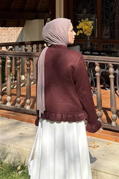 Fırfır Detaylı Hırka Bordo