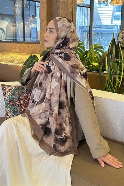 Batik Çiçek Desen Bambu Şal Toprak