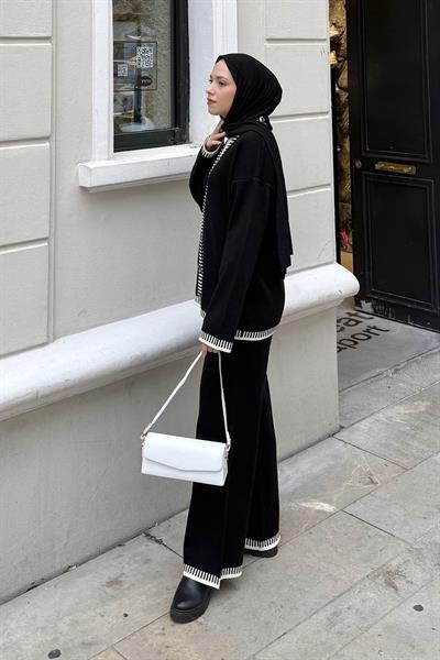 Çizgili Triko Takım Siyah