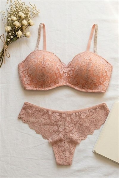 Toparlayıcı Özellik Çıkarılabilir Askı Lotus Sütyen Takım Somon