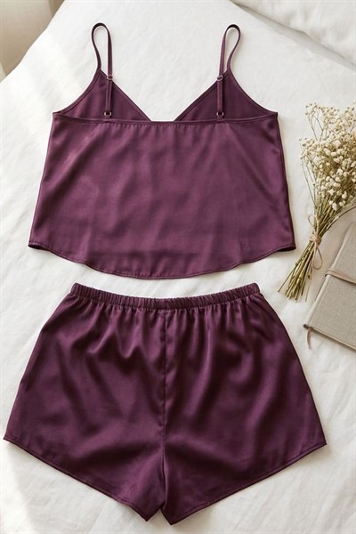 Saten İkili Takım Bordo