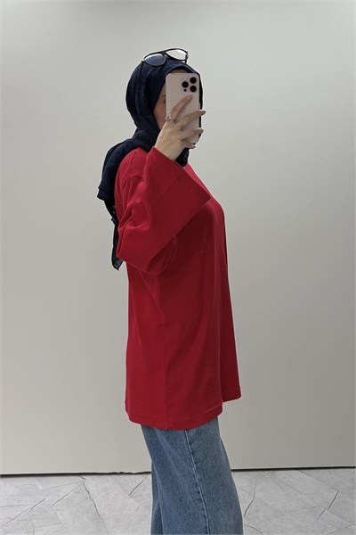 Bisiklet Yaka Basic Bluz Kırmızı