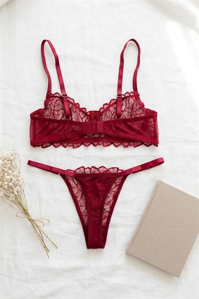 Dantelli Bralet  Sütyen Takım Bordo
