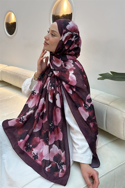 Batik Çiçek Desen Bambu Şal Bordo