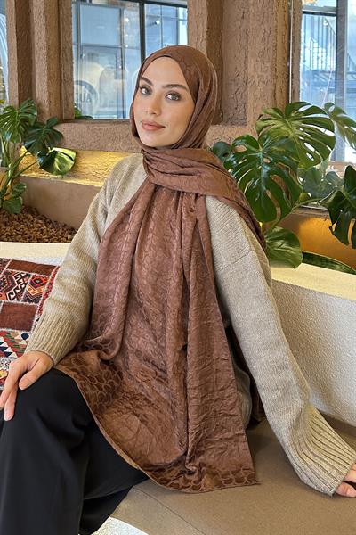 Bloom Desen Ayrobin Floş Jakar Şal Sütlü Kahve