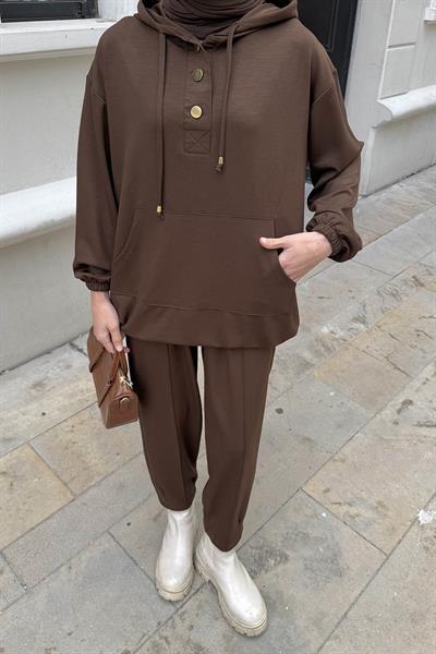Kapüşonlu İkili Takım Acı Kahverengi