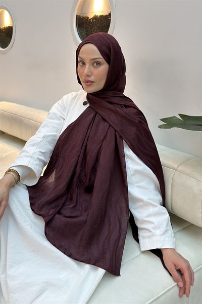 Shine Desen Ayrobin Floş Jakar Şal Koyu Bordo