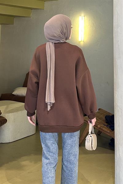 Jasmin Bisiklet Yaka Oversize Sweat Acı Kahverengi