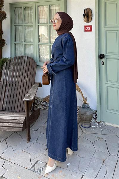 Altı Dikişli Tesettür Elbise Koyu Mavi