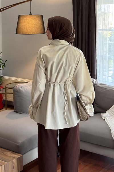 Fırfırlı Bağlama Detaylı Gömlek Bej